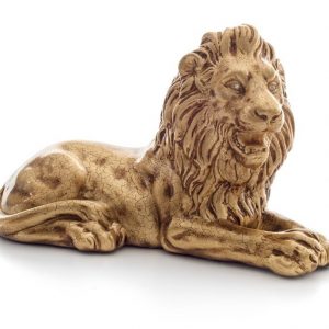 LEONE SDRAIATO IN FOGLIAORO CERAMICA CRISTALLI ANIMALI ARREDO CASA SOGG. SALOTTO