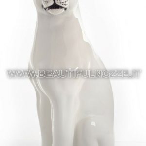 LEOPARDO SEDUTO IN CERAMICA BIANCA ANIMALI TIGRE PANTERA LEONE ARREDO CASA