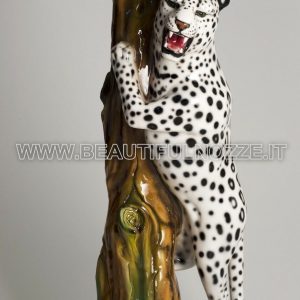 LEOPARDO SU ALBERO IN CERAMICA BIANCA E NERA LEONE PANTERA TIGRE ARREDO CASA