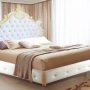 LETTO-MATRIMONIALE-IN-LEGNO-BAROCCO-AVORIO-FOGLIA-ORO-IN-ECOPELLE-CON-CRISTALLI-162362781019