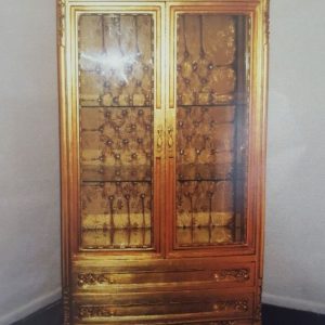 VETRINA GRANDE A 2 ANTE E 2 CASSETTI IN LEGNO FOGLIA ORO E CRISTALLI ARREDO CASA